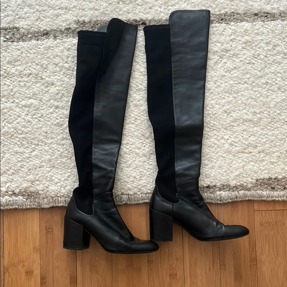 Stuart Weitzman Black Over the Knee Boots Sleek Silhouette - Picture 1 of 3